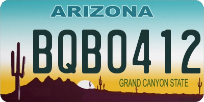 AZ license plate BQB0412