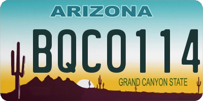 AZ license plate BQC0114