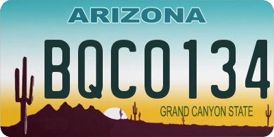 AZ license plate BQC0134