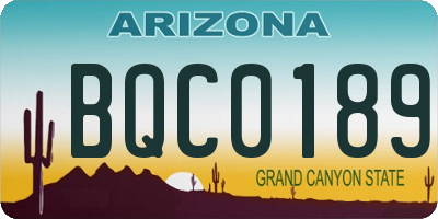 AZ license plate BQC0189