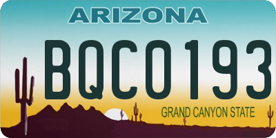 AZ license plate BQC0193