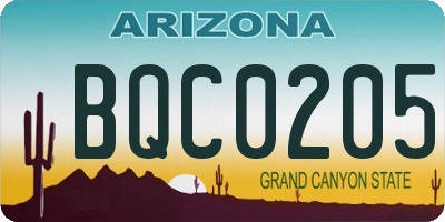 AZ license plate BQC0205