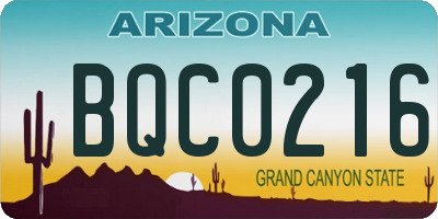 AZ license plate BQC0216