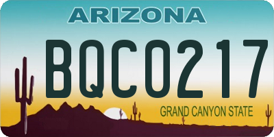 AZ license plate BQC0217