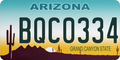 AZ license plate BQC0334