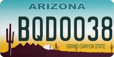 AZ license plate BQD0038