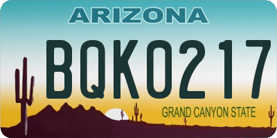 AZ license plate BQK0217