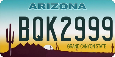AZ license plate BQK2999