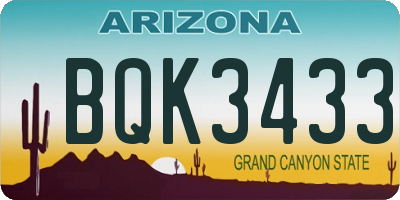 AZ license plate BQK3433