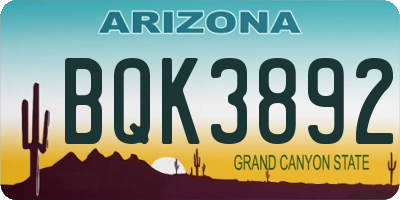 AZ license plate BQK3892