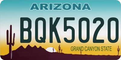 AZ license plate BQK5020
