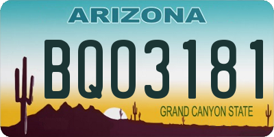 AZ license plate BQO3181