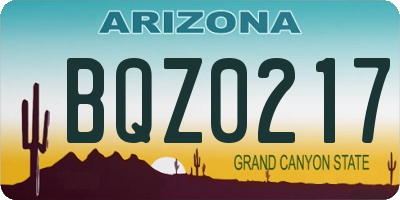 AZ license plate BQZ0217