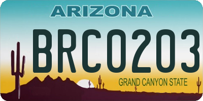 AZ license plate BRC0203