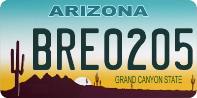 AZ license plate BRE0205