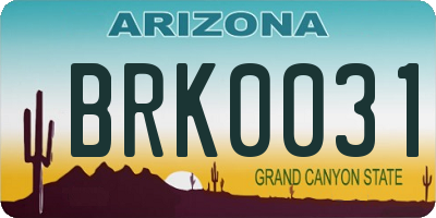 AZ license plate BRK0031