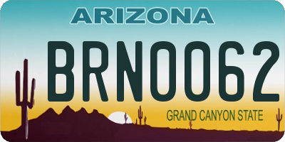 AZ license plate BRN0062