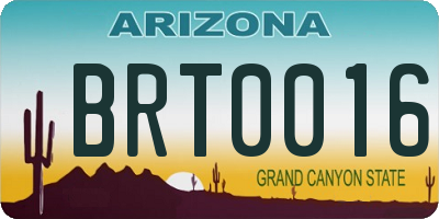 AZ license plate BRT0016