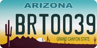 AZ license plate BRT0039