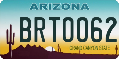 AZ license plate BRT0062