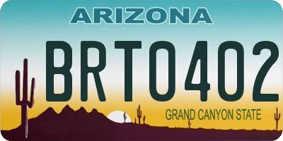 AZ license plate BRT0402