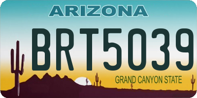 AZ license plate BRT5039