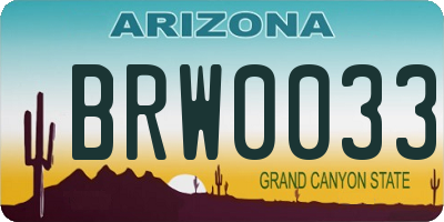 AZ license plate BRW0033
