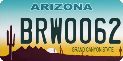 AZ license plate BRW0062