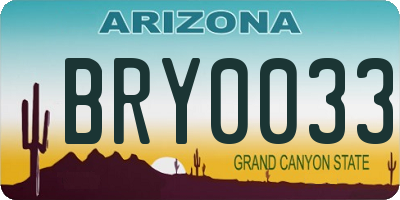 AZ license plate BRY0033