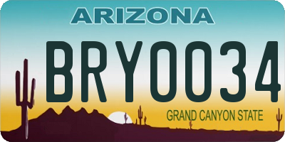 AZ license plate BRY0034