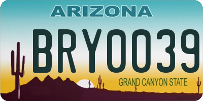 AZ license plate BRY0039