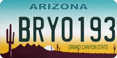 AZ license plate BRY0193