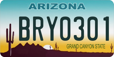 AZ license plate BRY0301