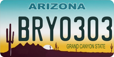 AZ license plate BRY0303