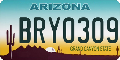 AZ license plate BRY0309