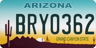 AZ license plate BRY0362