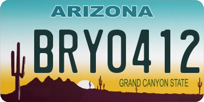 AZ license plate BRY0412