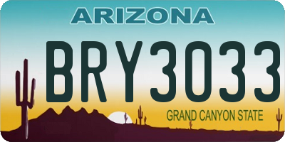 AZ license plate BRY3033