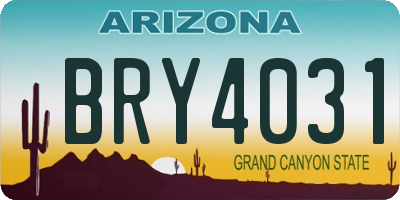 AZ license plate BRY4031