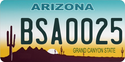 AZ license plate BSA0025