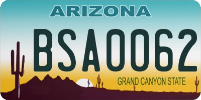 AZ license plate BSA0062