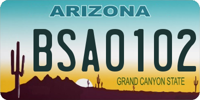 AZ license plate BSA0102