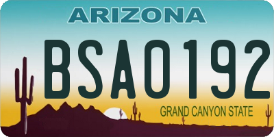 AZ license plate BSA0192