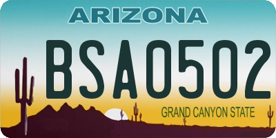 AZ license plate BSA0502