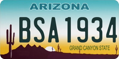 AZ license plate BSA1934