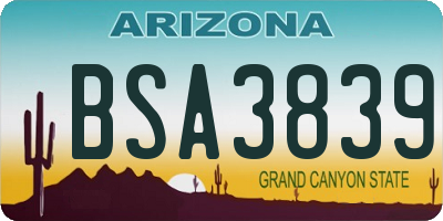 AZ license plate BSA3839