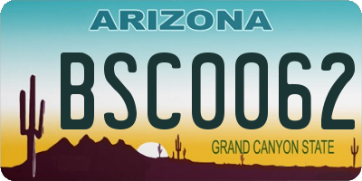 AZ license plate BSC0062