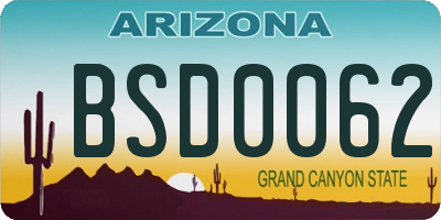 AZ license plate BSD0062