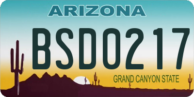 AZ license plate BSD0217