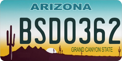 AZ license plate BSD0362